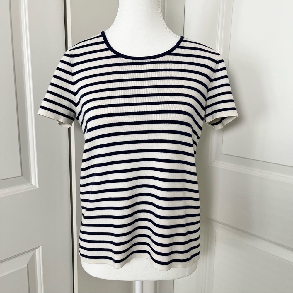 Banana Republic Striped Knit Top-Navy Ivory-Women US Size Small